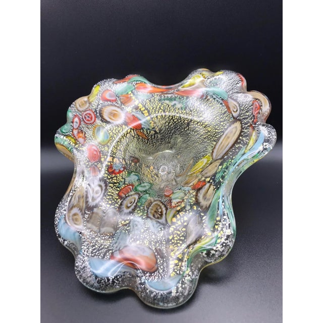 Mid 20th Century Mid 20th Century Vintage Murano Free Form Millefiori Glass Bowl For Sale - Image 5 of 12