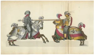 Heraldic Knights Charging in Contest, 1842, Paper