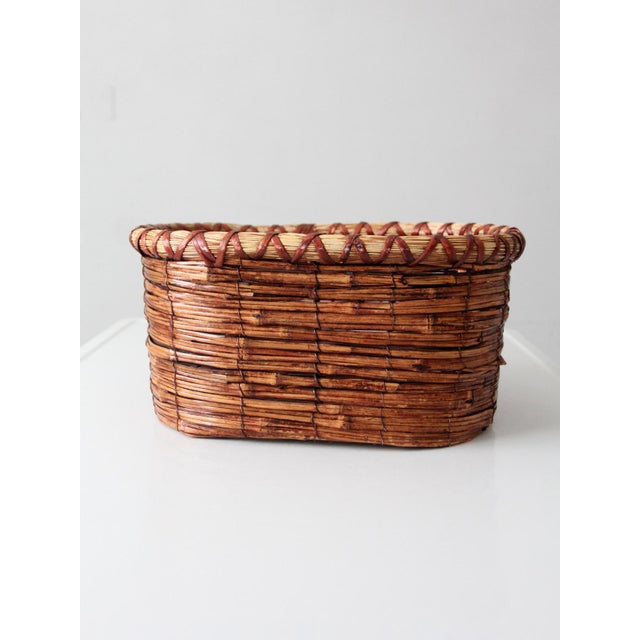 Vintage Woven Reed Oval Basket For Sale - Image 4 of 11