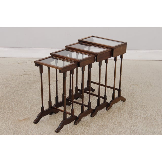 Brandt Vintage Brandt Set of 4 Glass Top Mahogany Nesting Tables For Sale - Image 4 of 15