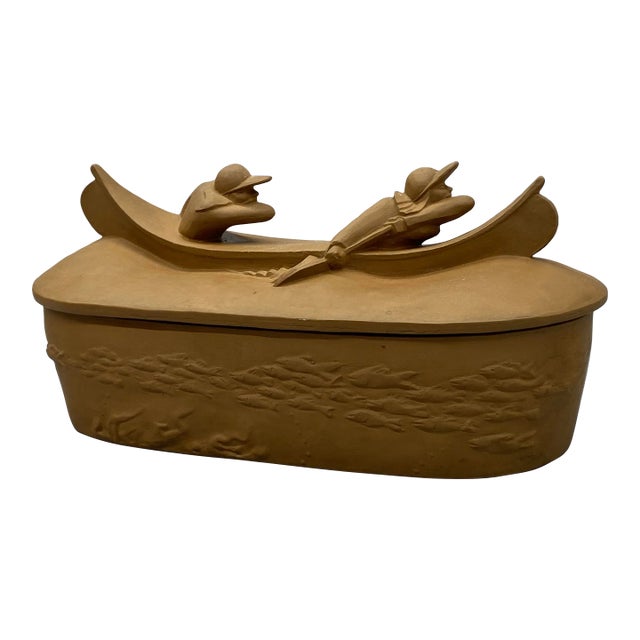 1980s Montgomery Smith Ceramic Whitewater Canoers Covered Vessel For Sale