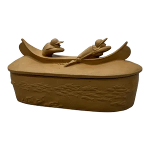 1980s Montgomery Smith Ceramic Whitewater Canoers Covered Vessel
