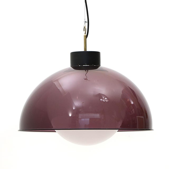 Metal Purple Methacrylate and Glass Pendant Light, 1950s For Sale - Image 7 of 13