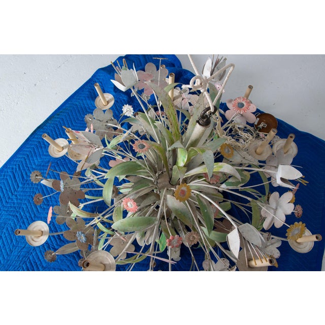 1970s 1970s Huge Custom Metal Floral Chandelier in Hollywood Regency Style For Sale - Image 5 of 13