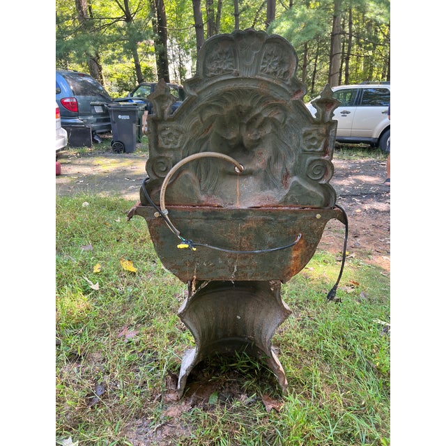 Renaissance 19th Century Cast Iron Neoclassical Style Lion Mask Urn-Form Garden Wall Fountain For Sale - Image 3 of 10