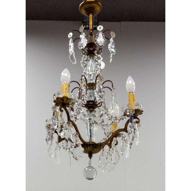 Mid-Century French Chandelier with Crystal Drops and Ball For Sale - Image 9 of 9