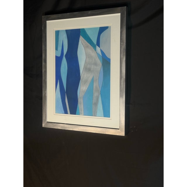 Modern Blue and Metallic Silver Abstract Wall Art For Sale In Miami - Image 6 of 7