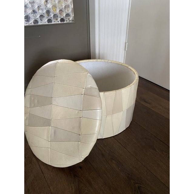 1960s Vintage Leather Patchwork Footstool or Ottoman, 1960s For Sale - Image 5 of 7