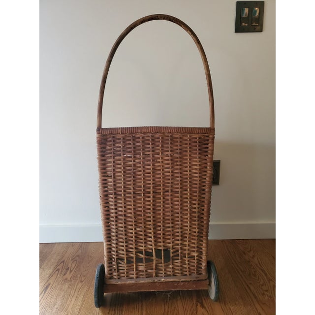 Vintage Rolling Market Basket Cart For Sale - Image 4 of 8