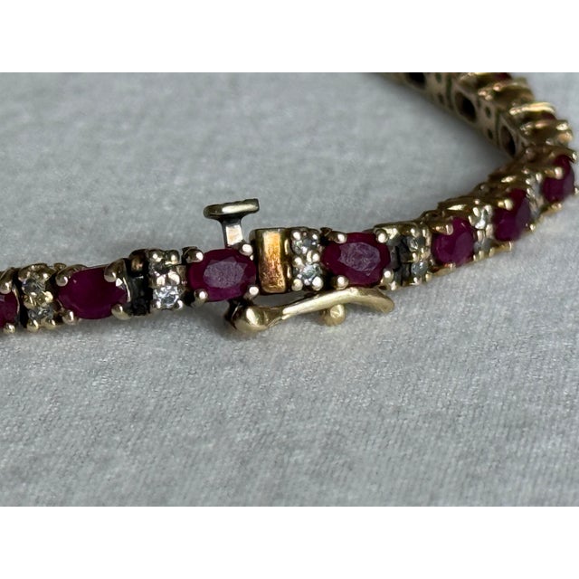 Vintage 1980s 14k Yellow Gold Ruby & Diamond Tennis Bracelet For Sale - Image 10 of 11