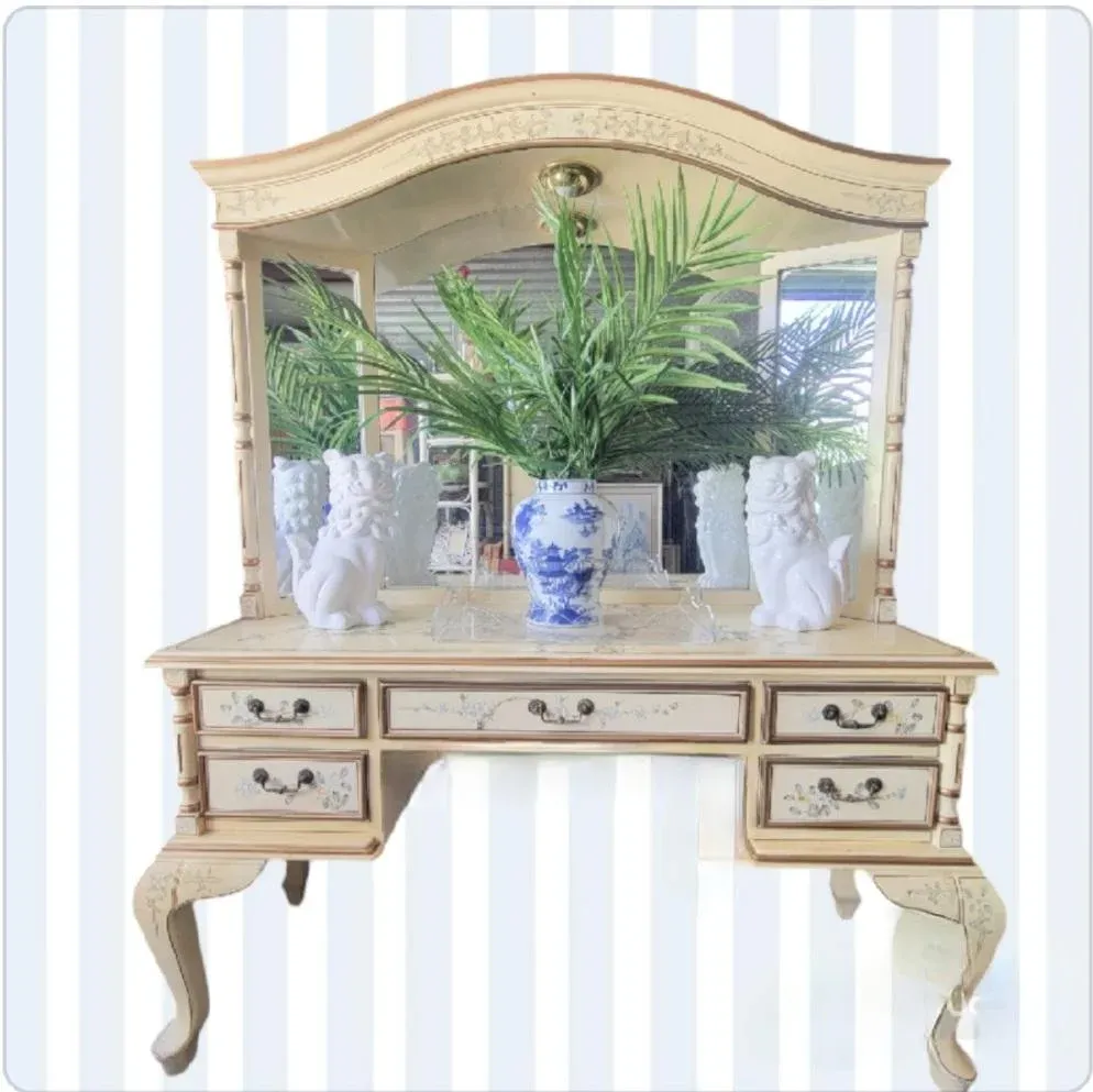 slim fit dress slacks Modern Blue Makeup Vanity Set Retracted Dressing Table Cabinet&Stool&Mirror  Included main image 0