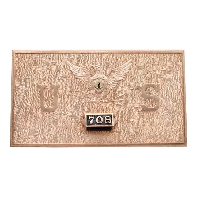 Antique Cast Bronze 708 United State Post Office Box Door For Sale