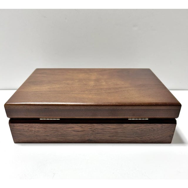 Vintage Solid Walnut Jewelry or Valet Box – Handcrafted Wooden Keepsake Storage Box For Sale - Image 4 of 8