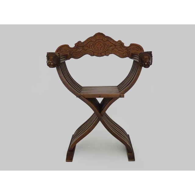 Vintage Savonarola Chair with Lion's Head in Wood, Italy, 1950s For Sale - Image 11 of 11