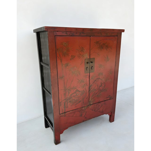 Chinoiserie-Style Hand-Painted Elm Cabinet For Sale - Image 4 of 5