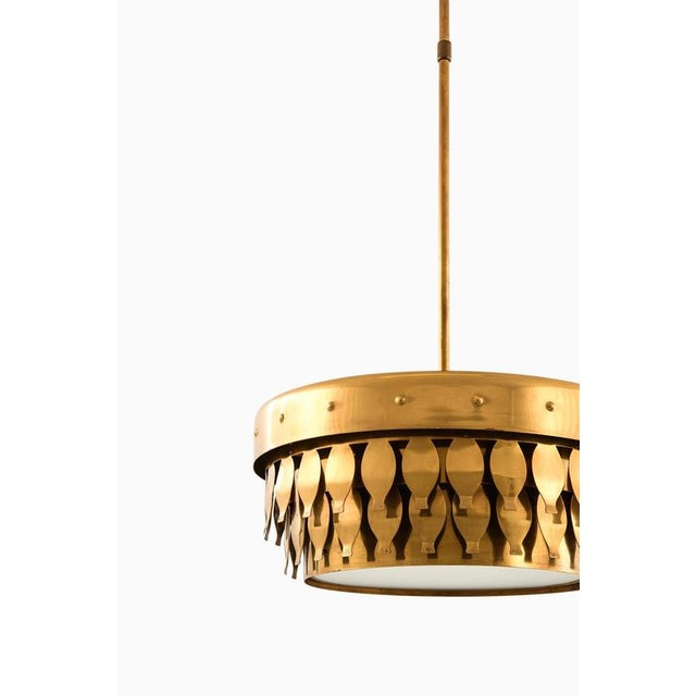 Brass and Glass Ceiling Lamp with Fish-Shaped Metal Elements from Uno Dahlén, 1960s For Sale - Image 3 of 9