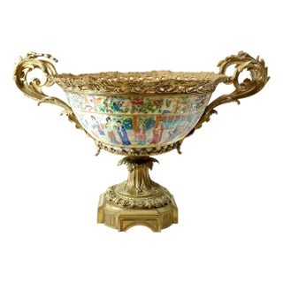 Rose Mandarin Porcelain Bowl With French Dore Bronze Mounts For Sale