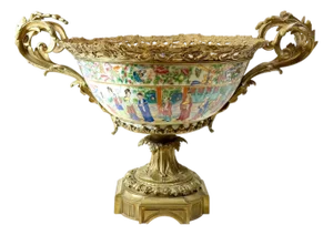 Rose Mandarin Porcelain Bowl With French Dore Bronze Mounts