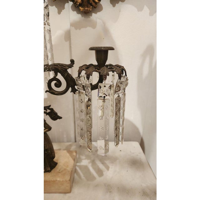 Bronze Mid 19th Century Victorian Bronze and Crystal Candelabra For Sale - Image 8 of 9