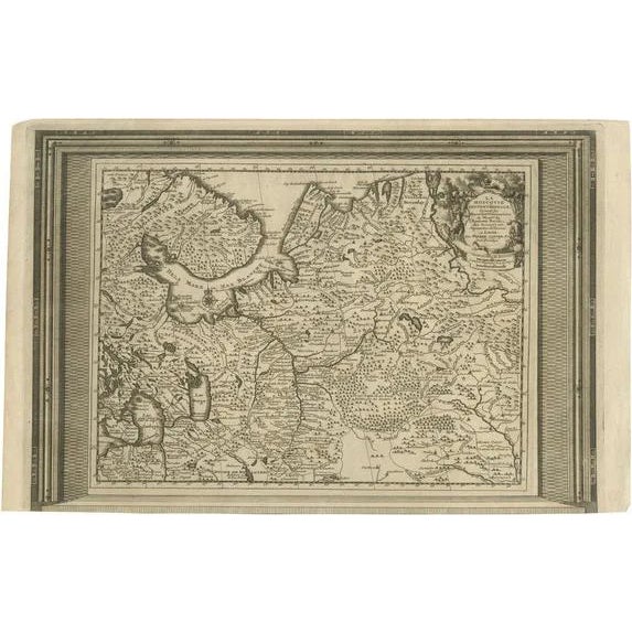 Antique Map of European Russia with Picture Frame Border, 1713 For Sale