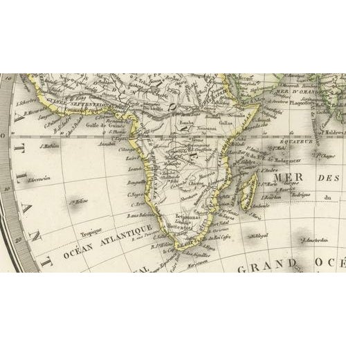 Paper Antique Double Hemisphere World Map by Lapie, Paris, 1838 For Sale - Image 7 of 11