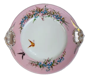 Antique French Floral & Butterfly Pink Limoges Porcelain Cake Plate