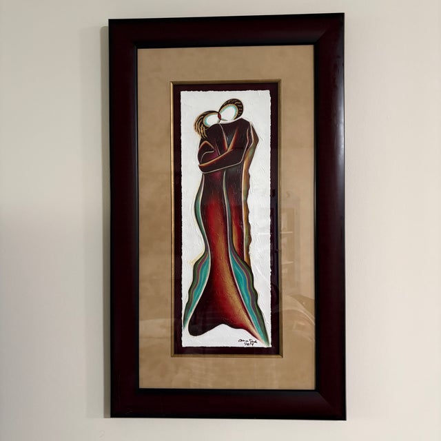 Aaron Reed Signed 2014 Figurative Artwork of Embracing Couple, Framed 36" X 21" For Sale - Image 10 of 11