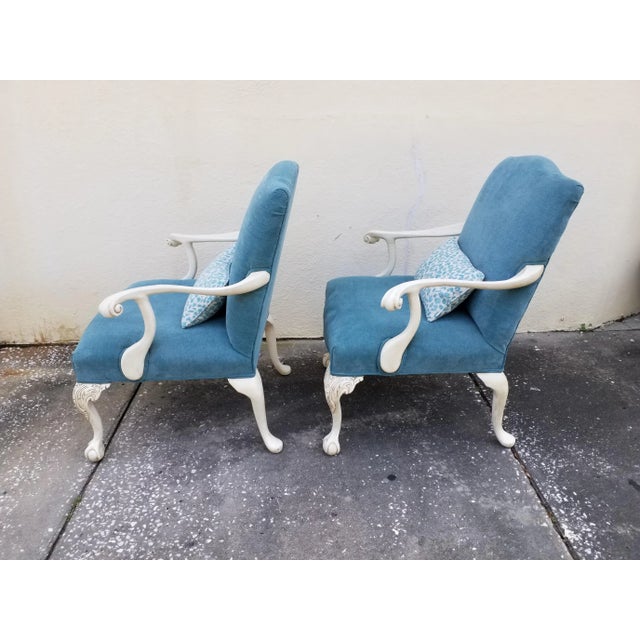 1920s Antique Tiffany Blue Upholstered Chairs - a Pair For Sale - Image 4 of 8