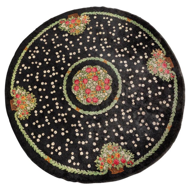 Black Base Rug Decorated with Rose Baskets Made for Theatrical Sets, 1950s For Sale - Image 15 of 15