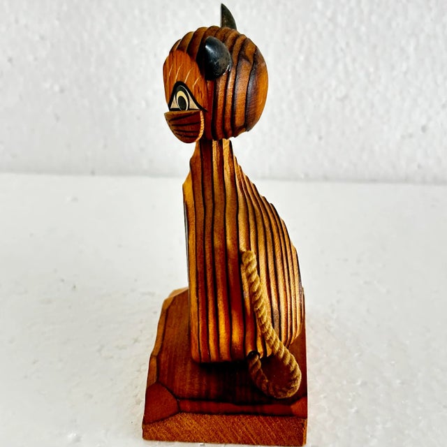 Japanese Vintage Mid-Century Carved Wood Springy/Bobble Head Cat Figurine For Sale - Image 3 of 8