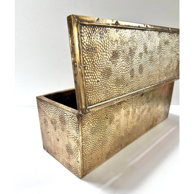 Brass Vintage Brass Box Hammered Repoussé Slipper Box For Sale - Image 8 of 11