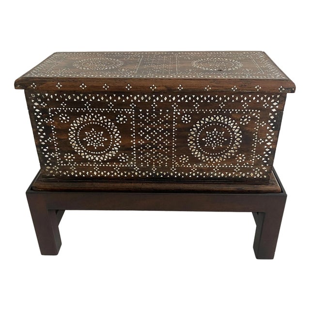 Antique Mother of Pearl Chest on Custom Stand For Sale