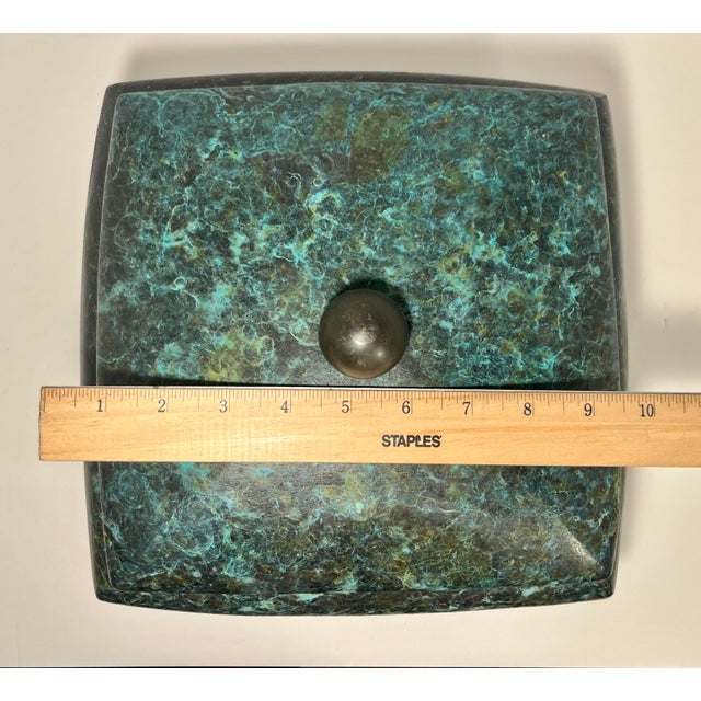 Vintage Tony Evans Studio Art Pottery Malachite Glaze Lidded Large Ceramic Box For Sale - Image 9 of 9