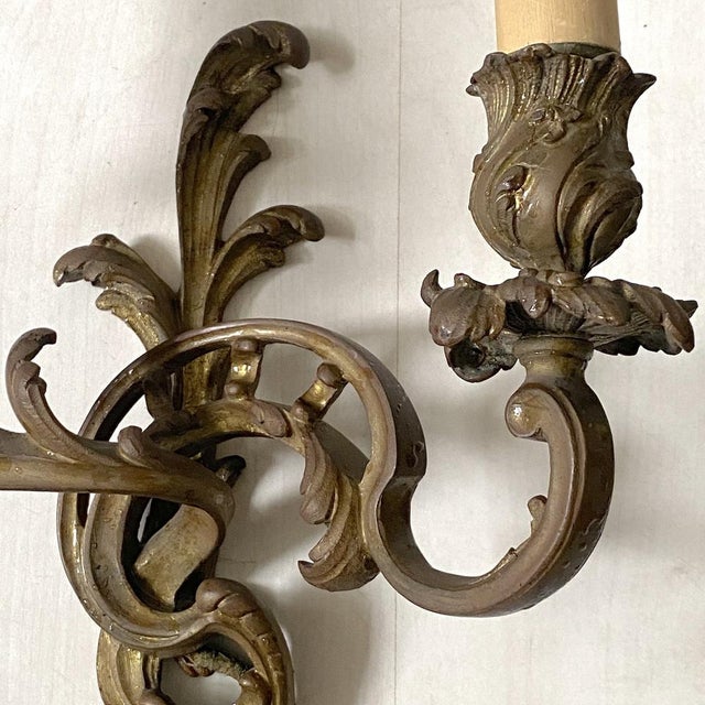 Louis XV Style Bronze Wall Sconces, Set of 2 For Sale - Image 9 of 13