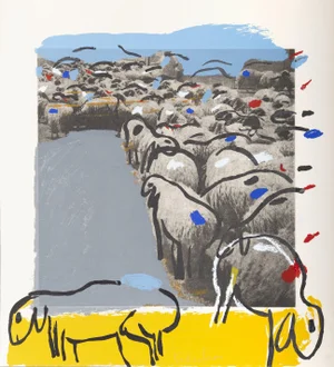 Menashe Kadishman, "Sheep on Multicolor", Pop Art Animal Print