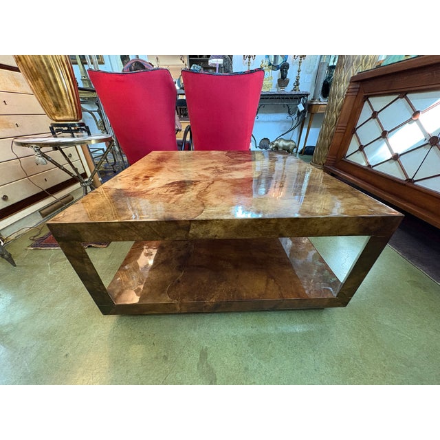 1980s Karl Springer Attributed Lacquered Goatskin Cocktail Table For Sale In Houston - Image 6 of 12