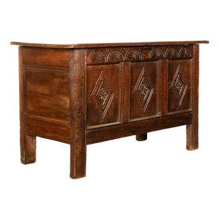 Antique English 17th Century Charles II Carved Oak Coffer Panelled Chest 1680 For Sale