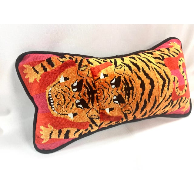 Double Tiger Lumbar Pillow in Schumacher Jokhang Velvet / Red & Pink ...