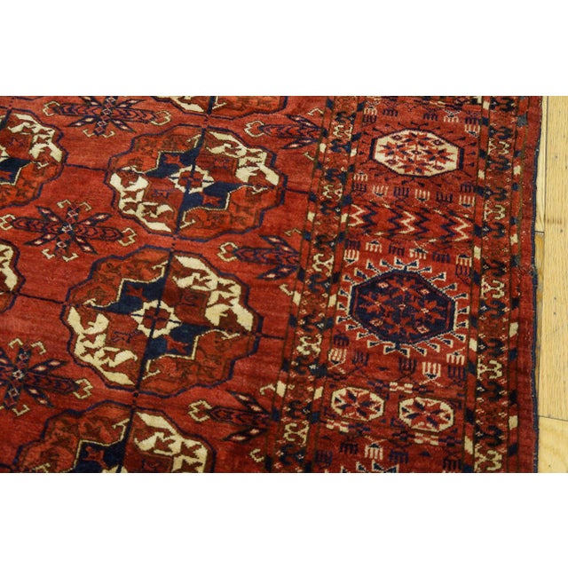 Textile 1870s Red Tribal Geometric Antique Russian Tekke Turkmen Carpet 7' X 10'6" Knotted Wool Rug For Sale - Image 7 of 12