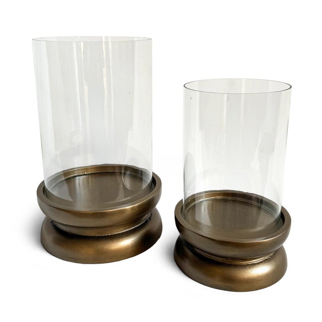 Glass & Brass Finish Candle Holder Large For Sale In Los Angeles - Image 6 of 7