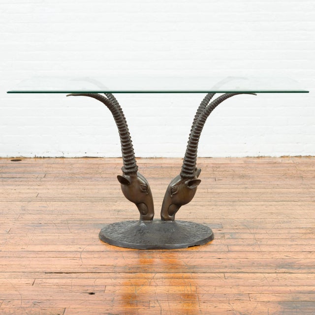 Contemporary Cast Bronze Double Antelope Dining Table Base with Dark Patina For Sale - Image 4 of 11