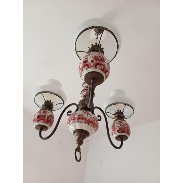 1960s Bronze Chandelier with Glass and Porcelain, 1960s For Sale - Image 5 of 7