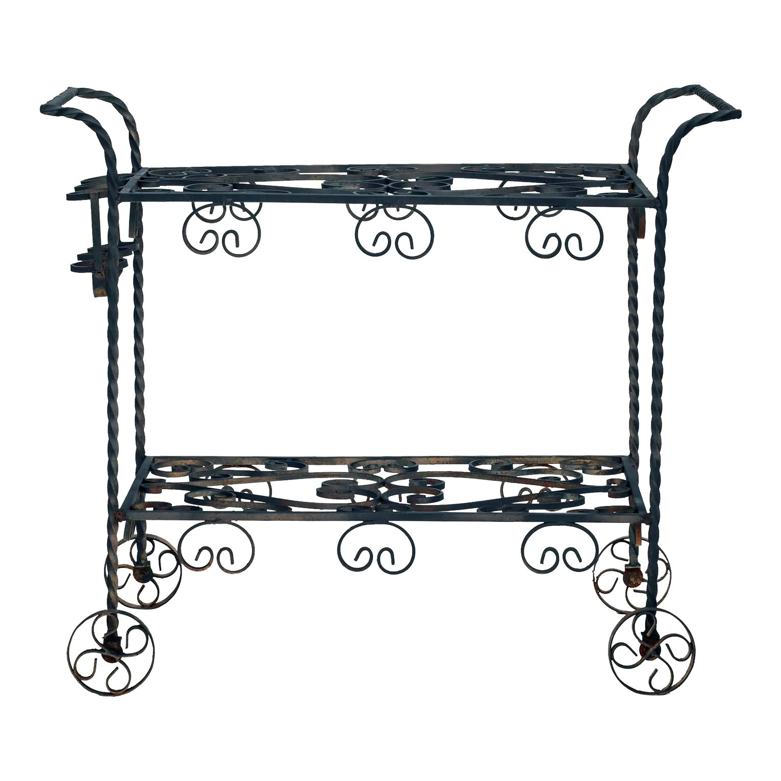 1950s Wrought Iron Outdoor Black Bar Cart Chairish