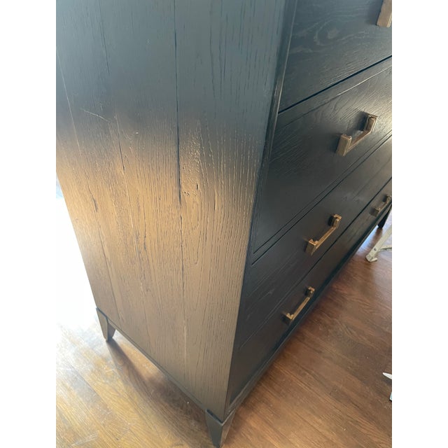 Restoration Hardware Cayden Campaign 5Drawer Dresser in Waxed Black Oak & Brass Chairish