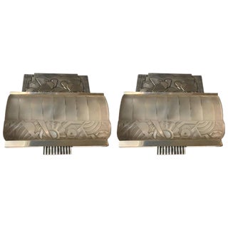 French Art Deco Sconces With Geometric Motif - a Pair For Sale