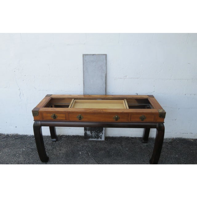 Late 20th Century Bassett Hollywood Regency Long Narrow Library Tv Console Table Desk For Sale - Image 5 of 13