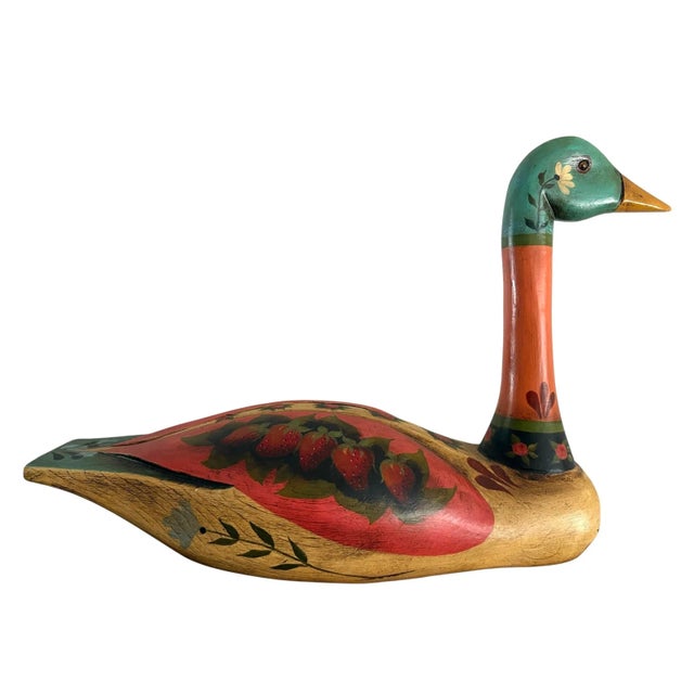 Late 20th Century Vintage Folk Art Hand Painted Wooden Duck/ Swan Statue For Sale - Image 5 of 12