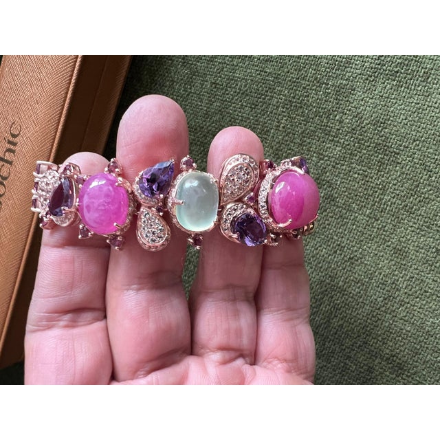 Gemstone Bochic "Capri" 70 Carats Ruby & Multi Color Gem Bracelet Set 18K Gold & Silver For Sale - Image 7 of 18