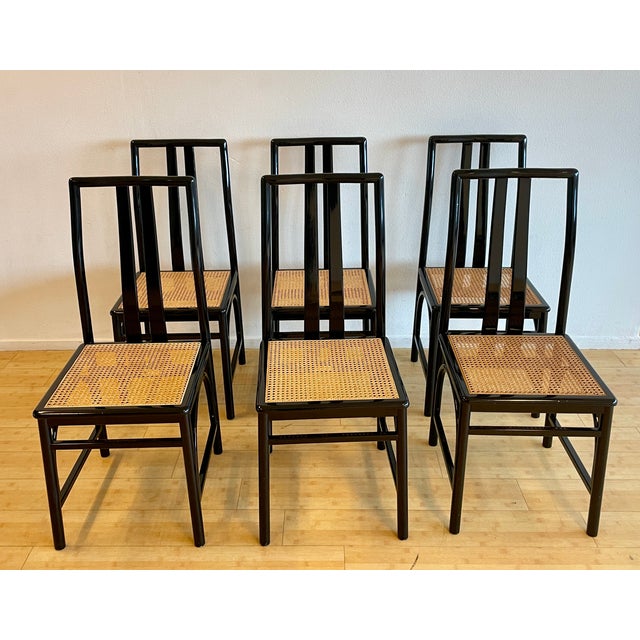 Black Lacquered and Cane Chairs from Montina S.P.A., 1960, Set of 6 For Sale - Image 14 of 14
