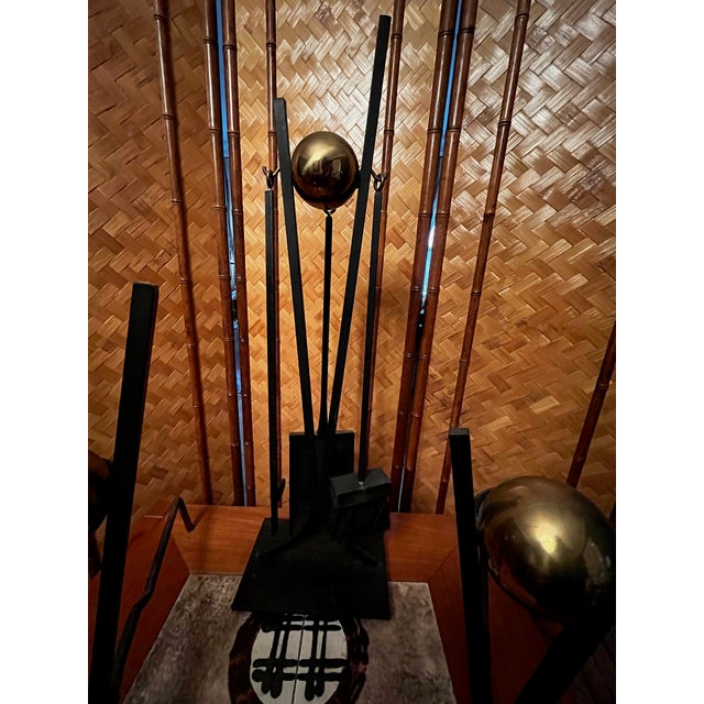 Donald Deskey MCM Fireplace Tools Iron Andirons and Fireplace Tool Set- 6 Pieces For Sale - Image 9 of 10